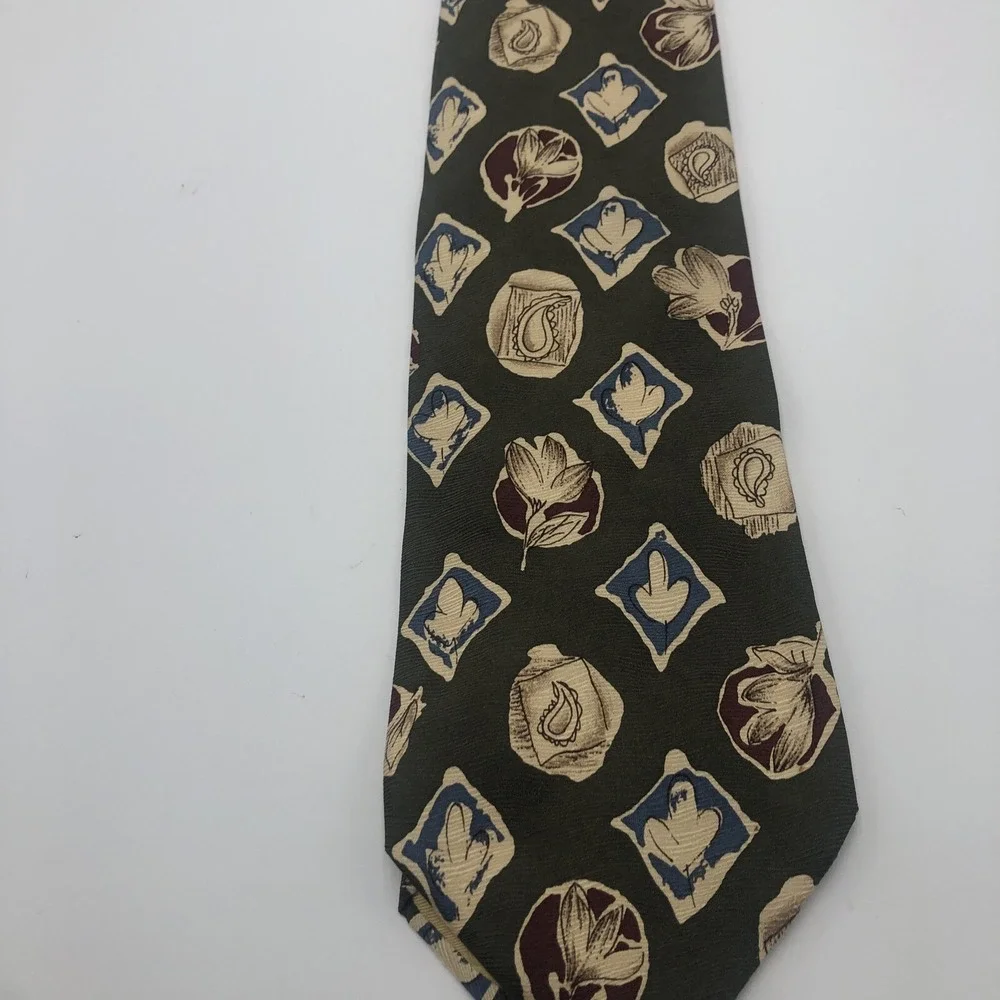 Omaggio by Robert Talbot Men's 100% Pure Silk Neck Tie‎ Green Fall Colors Italy